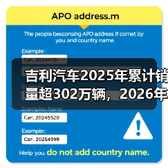 吉利汽车2025年累计销量超302万辆，2026年冲击总销量345万辆（图1）